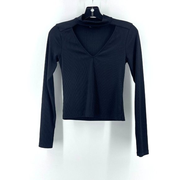 Zara Tops - Zara Collection Women's Knit Open V Neck Long Sleeve Black Crop Top Shirt Size S